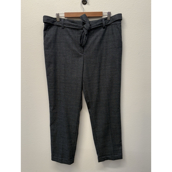 Ann Taylor Loft Trouser Pants Womens Size 14 Grey Plaid Belt Tie Office NWT - Picture 1 of 7